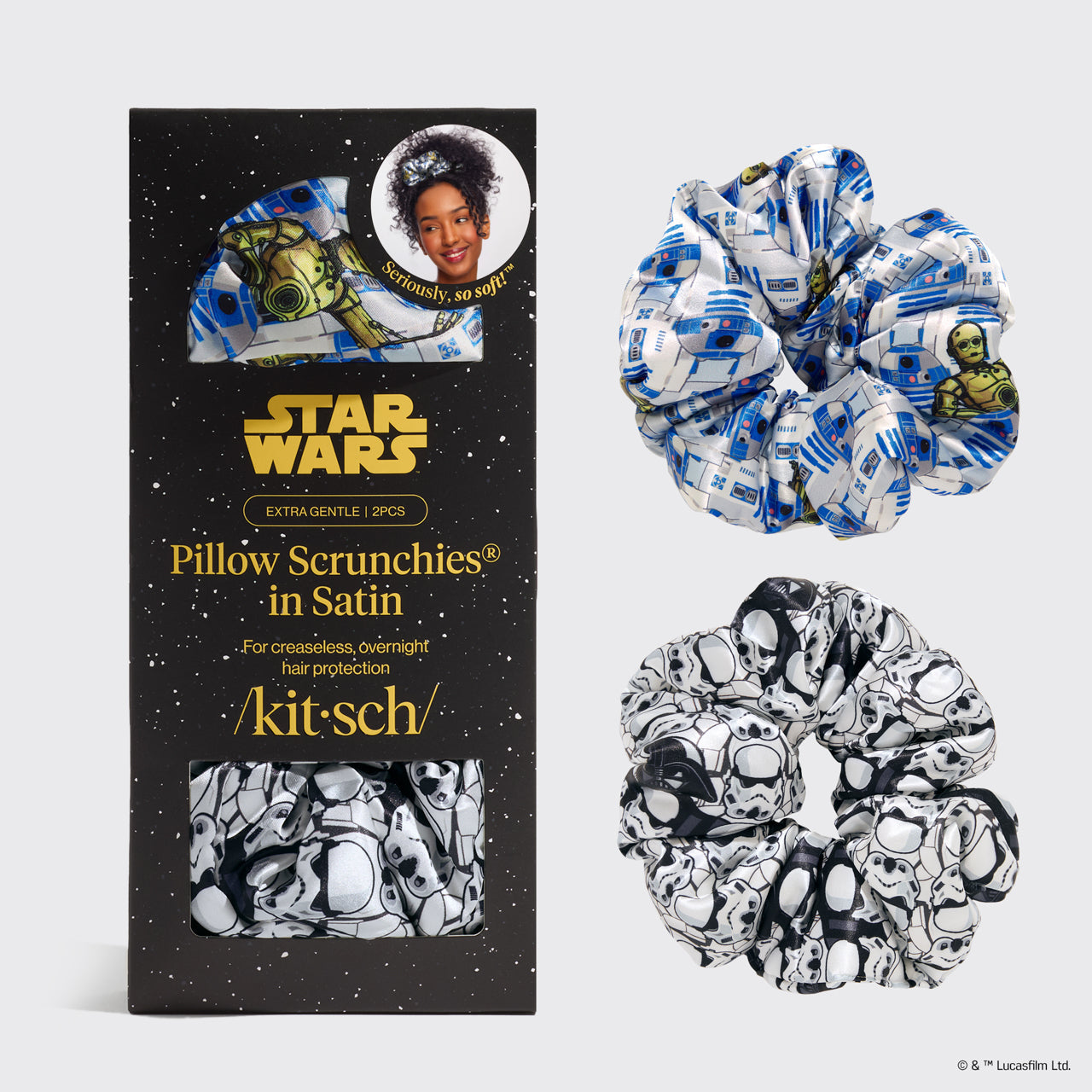 Lisa Frank x Kitsch Pillow Scrunchies® in Satin in The Fantastic World of Lisa Frank - Star Wars™ & Kitsch Pillow Scrunchies® in Satin - R2-D2 & Stormtroopers