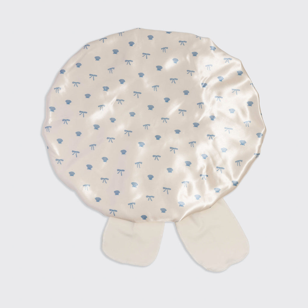 Pearlized Cream & Coastal Blue Print Oversized Satin Bonnet