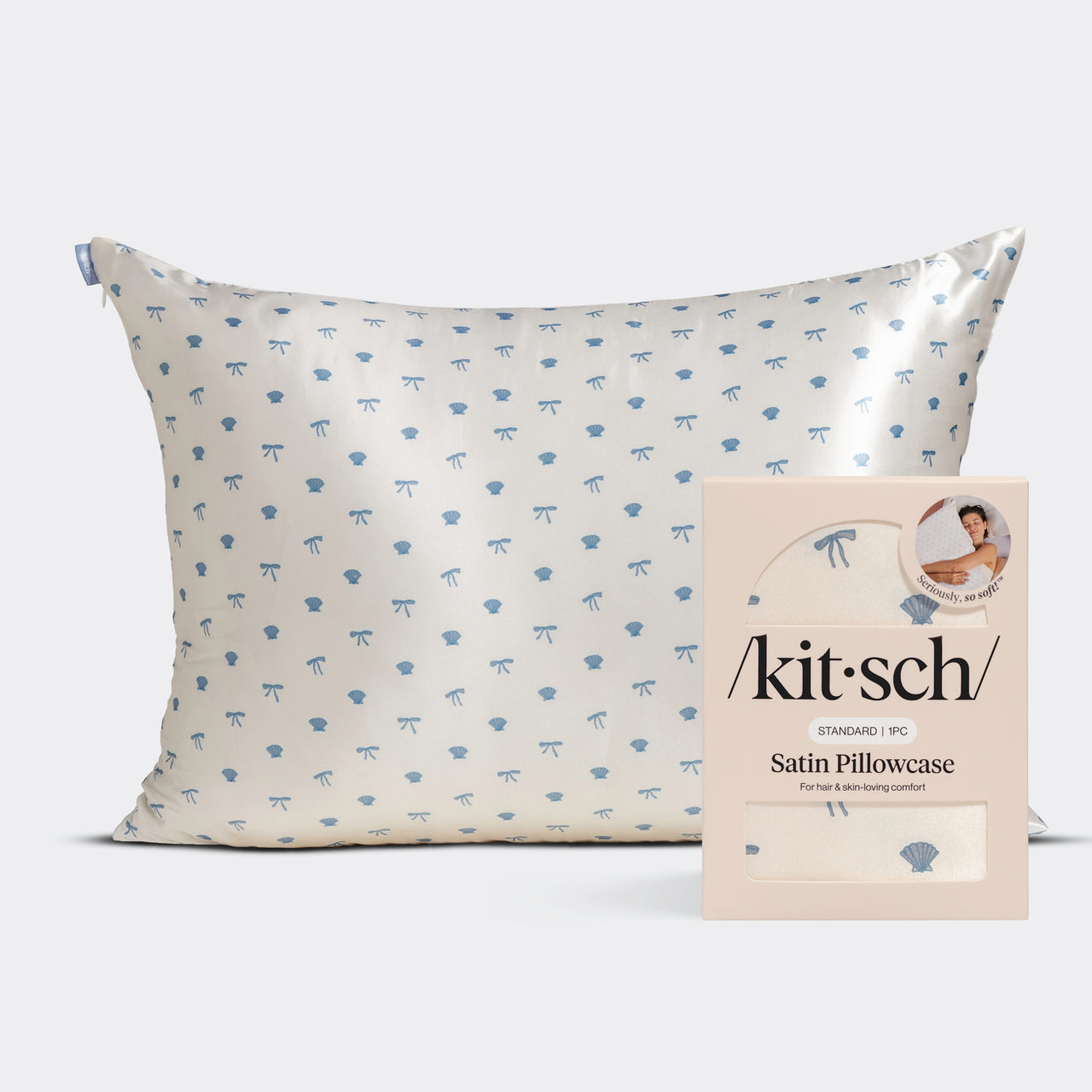 Satin Pillowcase in Pearlized Cream & Coastal Blue Print 2 Pack