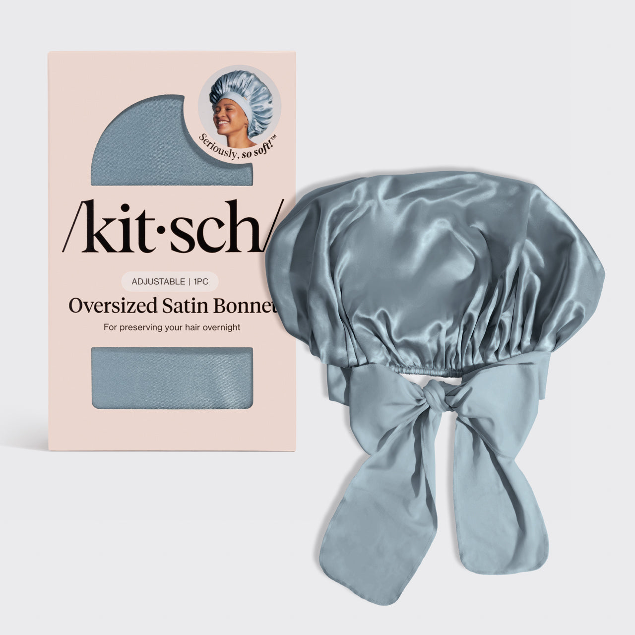 Pearlized Cream & Coastal Blue Print Oversized Satin Bonnet - Haze Blue Oversized Satin Bonnet